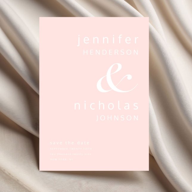 Brudrosa Modern Et-tecken Typografi Bröllop Spara Datumet (Blush Pink Modern Ampersand Typography Wedding Save The Date)