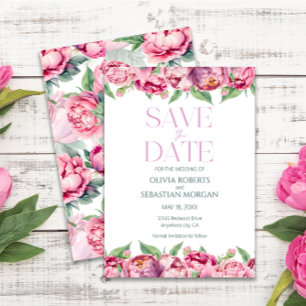 Brudrosa Peonies Vattenfärg Bröllop Spara Datumet