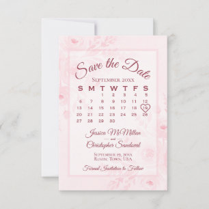 Brudrosakalender med pastellrosa akvarellblommor spara datumet