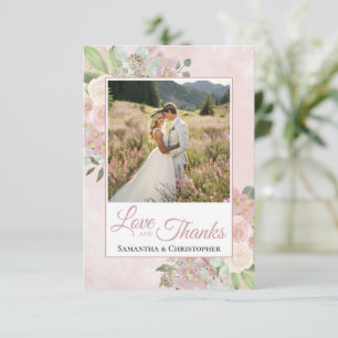 Brudrosal Rosa & Mauve Blommig Kärlek & Tacksamhet Tack Kort