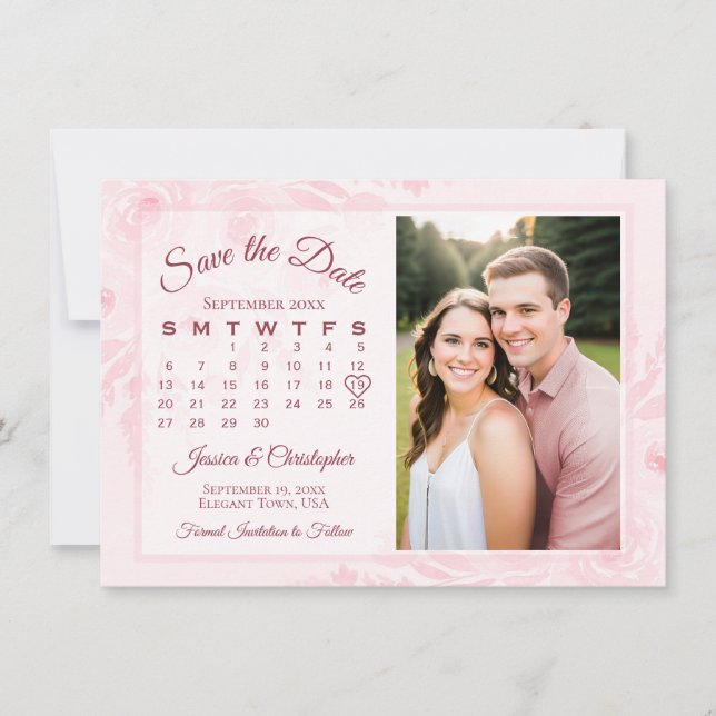 Brudrosalett Boho-Peonior Kalender & Foto Bröllop Spara Datumet (Framsida)