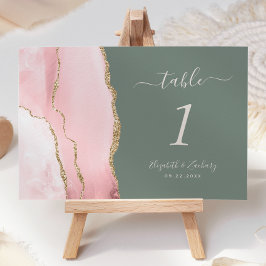 Brudrosalöd Pink Guld Agat Djup Salvia Grön Bröllo Bordsnummer