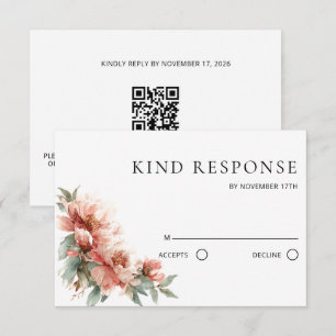 Brudrosalöd Pink Peony Korallröd QR-kod Bröllop OSA Kort