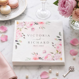 Brudrosalör med pastellrosa akvarellblommor pappersservett