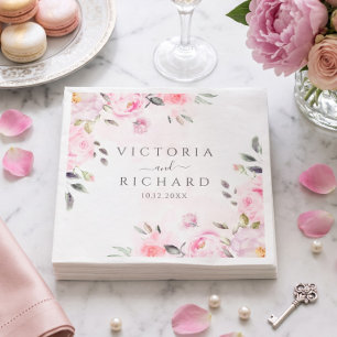 Brudrosalör med pastellrosa akvarellblommor pappersservett
