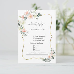 Brudrosaskära Vita Blommor Guld Önskevisa Bröllop OSA Kort