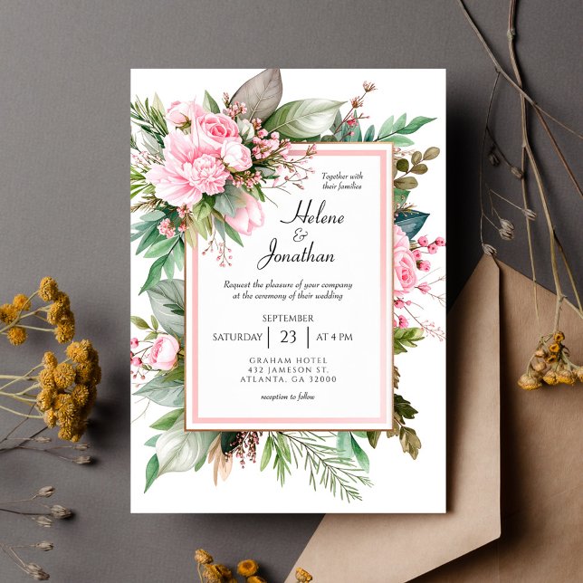 Brudrosé Boho Chic Trädgård Elegant Bröllop Inbjudningar (Blush Pink Boho Chic Garden Elegant Wedding Invitation)