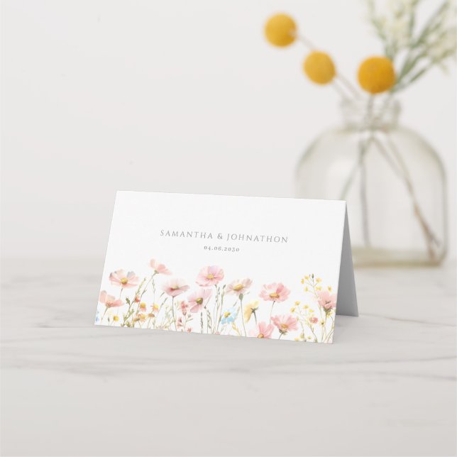 Brudrosenvildblommeängbröllop Placeringskort (Baksida)