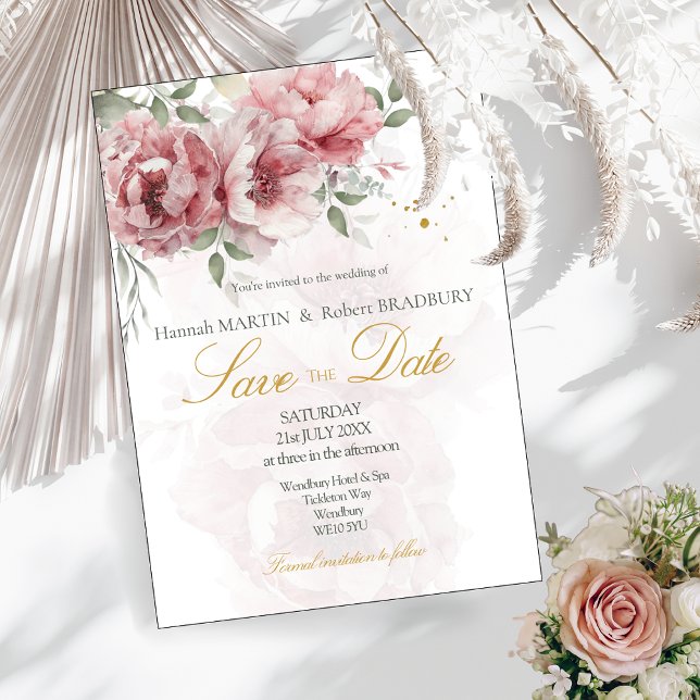Brudrosor i rosa Save the Date Bröllopskort  Inbjudningar (Skapare uppladdad)