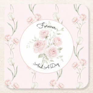 Brudrosor Rosa Blush Tulpaner Bröllop Underlägg Papper Kvadrat