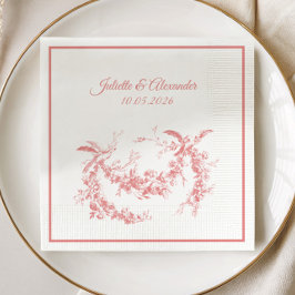 Brudservietter i rosa Toile de Jouy Pappersservett