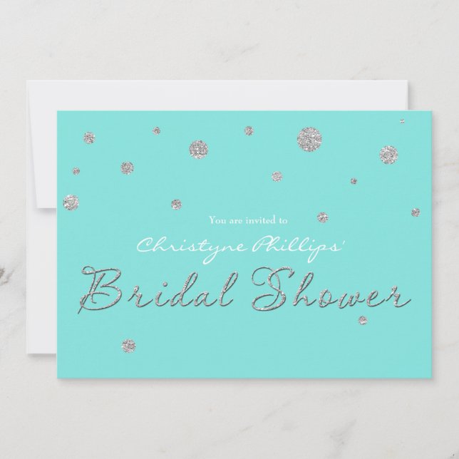 BRUDSHOWER Aqua Blå Silver Glitter Modern Kort (Framsida)
