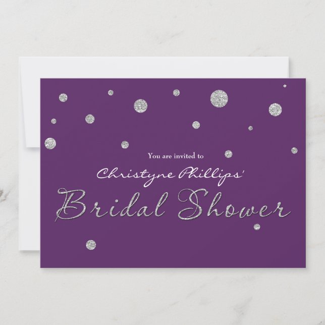BRUDSHOWER Lila och Silver Glitter Modern Kort (Framsida)