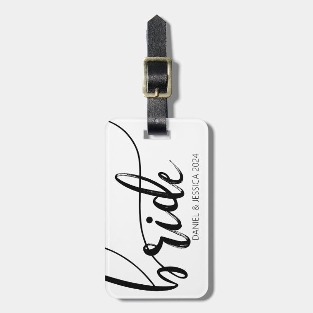 Brudskript Elegant Minimalist Namn Bagagetikett Bagagebricka (Vertikal Framsida)