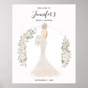 Brudskylt för bröllopsfest med blond glamour poster