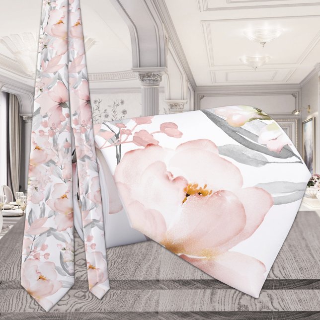 Brudslinga Rosa Pion Silvergrå Eukalyptus Bröllop Slips (Skapare uppladdad)