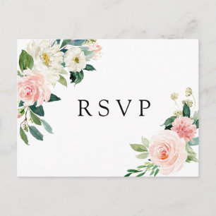 Brudslöj Vit Blommande Blommig Bröllop RSVP Inbjudan Vykort