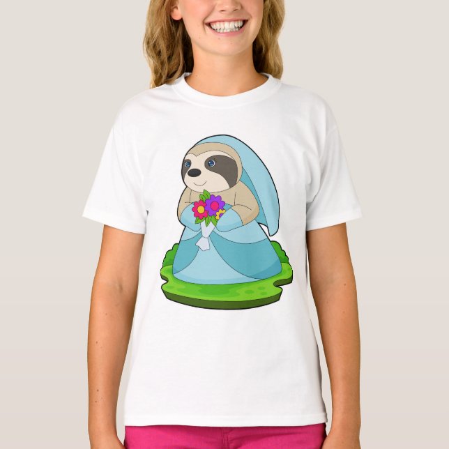 Brudslöja bukett blommor Bröllop T Shirt (Framsida)