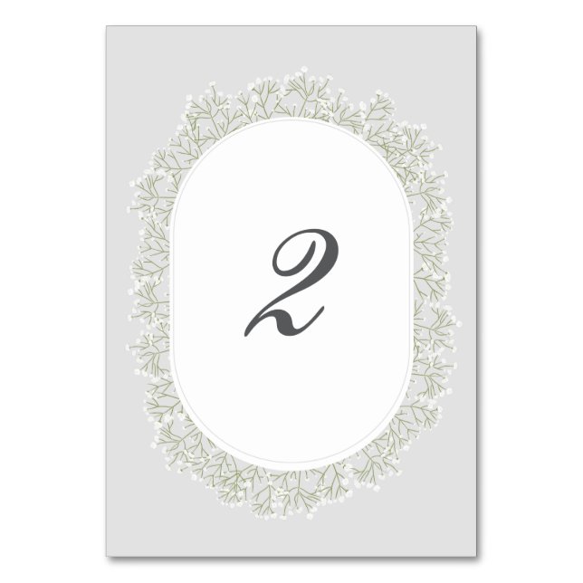 Brudslöja Monogram Gypsophila Blommig Bröllop Bordsnummer (Framsidan)