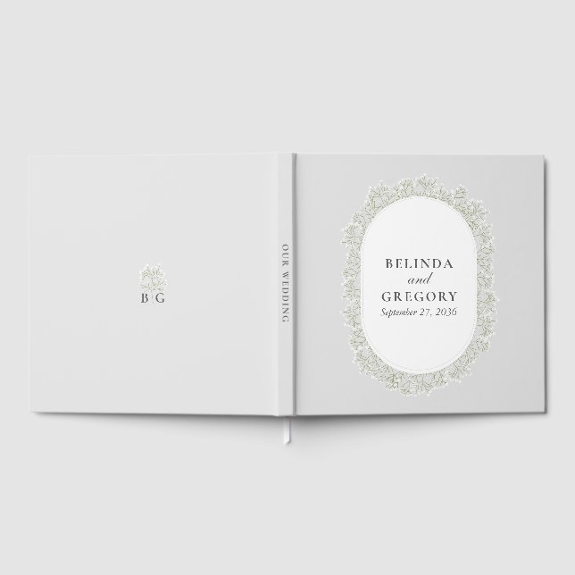Brudslöja Monogram Gypsophila Blommig Bröllop Gästböcker (Full)