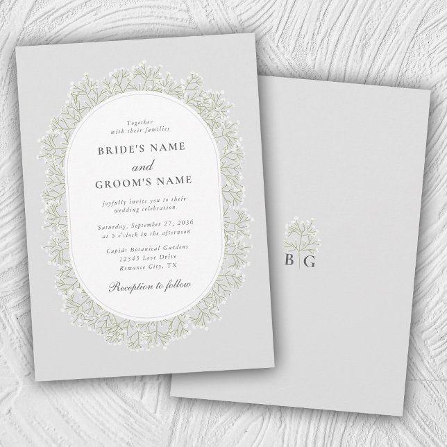 Brudslöja Monogram Gypsophila Blommig Bröllop Inbjudningar (Baby's Breath Monogram Gypsophila Floral Wedding Invitation)