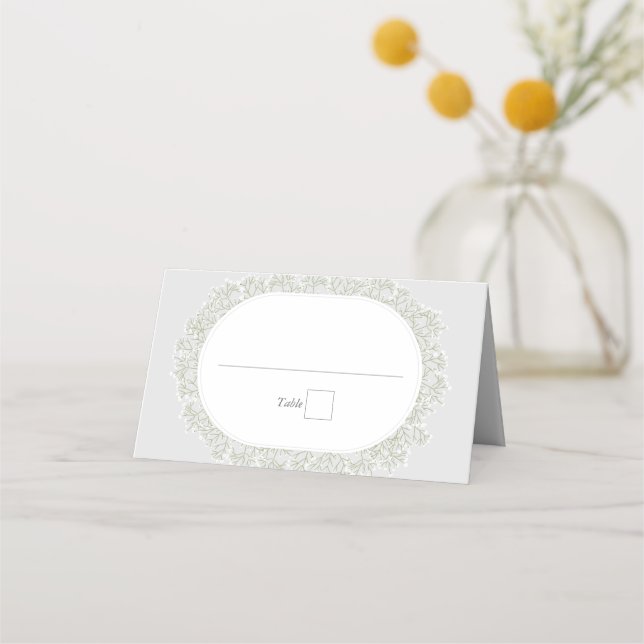 Brudslöja Monogram Gypsophila Blommig Bröllop Placeringskort (Framsida)