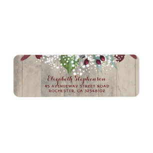 Brudslöja och lantliga Burgundy blommor Returadress Etikett