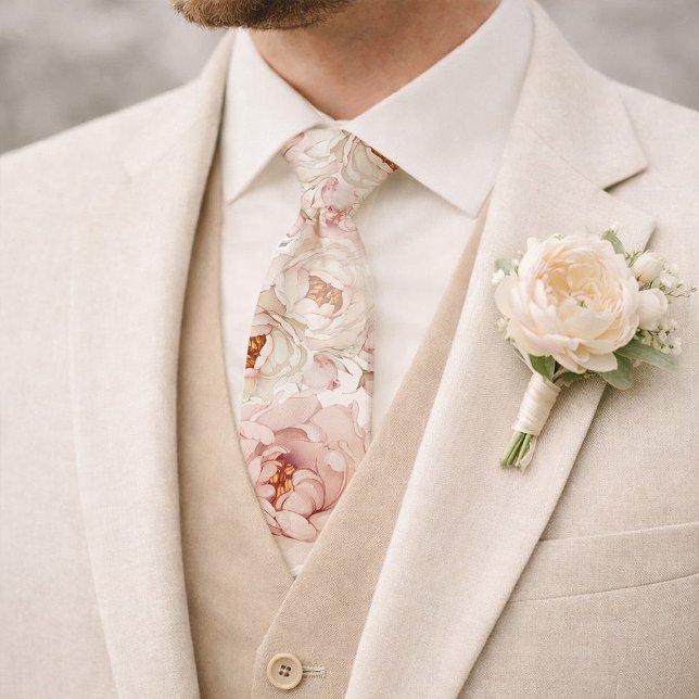 Brudslöja Peony Vattenfärg Blommig Bröllop Slips (Skapare uppladdad)