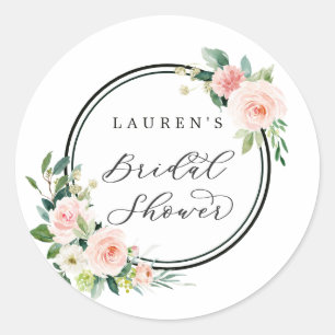 Brudslöja Rosa Akvarell Blomma Bröllopsfest Runt Klistermärke