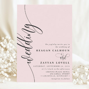 Brudslöja Rosa Elegant Kalligrafi Skrift Bröllop Inbjudningar