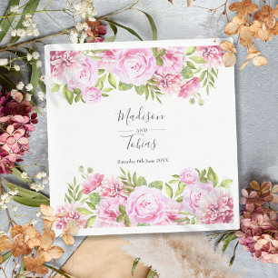 Brudslöja Rosa Peony Grönska Blommig Bröllop Pappersservett