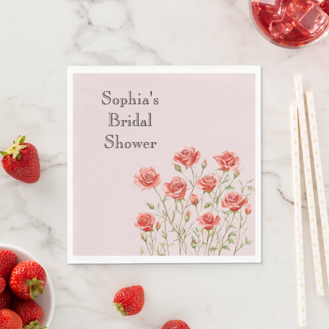 Brudslöja Rosa Romantiska Röda Rosor Bröllopsdusch Pappersservett (Insitu)