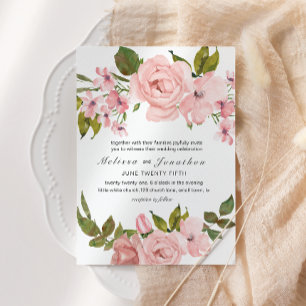 Brudslöja Rosa Rosor Elegant Blommig Bröllop Inbjudningar