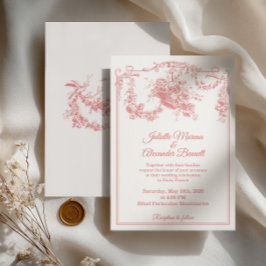 Brudslöja Rosa Toile de Jouy Paris Bröllopsinbjuda Inbjudan