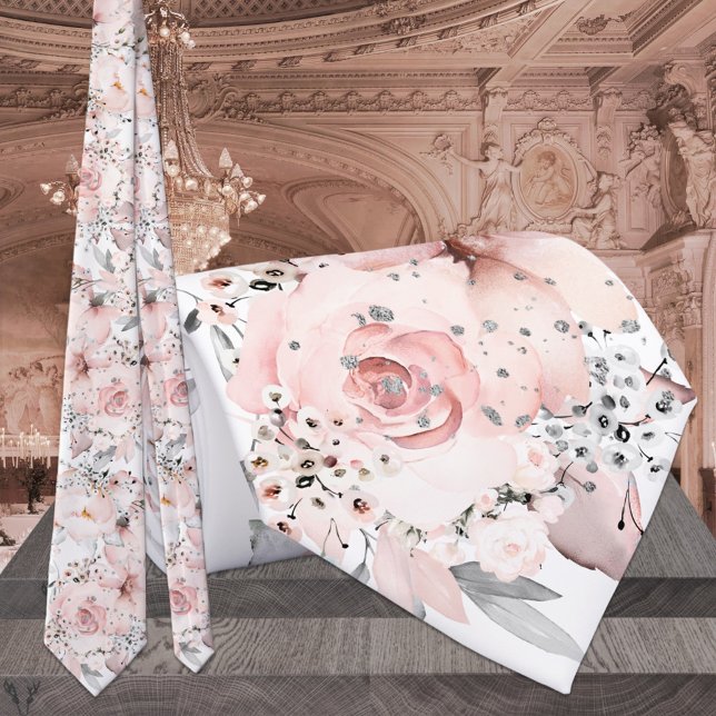 Brudslöja Vit Rosa Peony Silvergrönska Bröllop Slips (Skapare uppladdad)