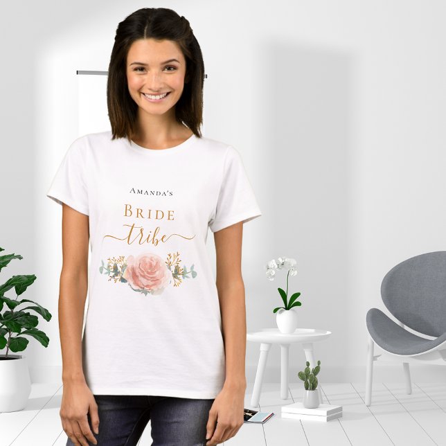 Brudstam rose guld blommig eukalyptus grönska t shirt (Skapare uppladdad)