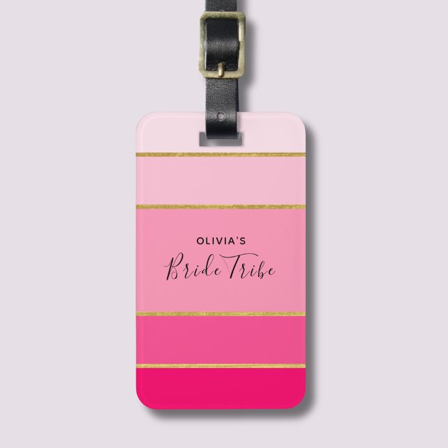 Brudstammen Rosa & Guld Möhippa Bagagebricka (Pink & Gold Bride Tribe Bachelorette weekend luggage tag)