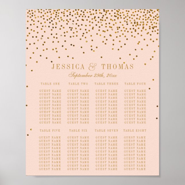 Brudstolpsdiagram med rosa och guld konfetti poster (Framsidan)