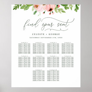 Brudstolpsplan med rosa akvarellblommor poster