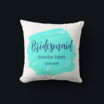 Brudtärna blågrön akvarell lägg till namn datum st kudde<br><div class="desc">Design</div>