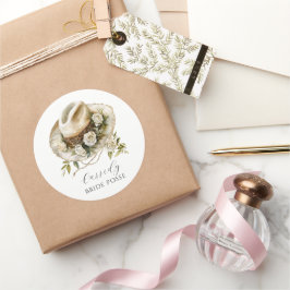 Brudtärna blommig cowboyhatt med anpassat namn  runt klistermärke