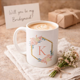 Brudtärna Bröllop Pastell Blommig Krans Monogram Kaffemugg