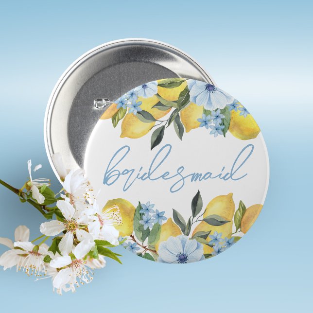Brudtärna Citron Bröllopsdusch Nålad knapp (Lemon Bridal Shower Pin on Buttons for Your Special Guests of Honor Such as Grandma's, Mom's & More)