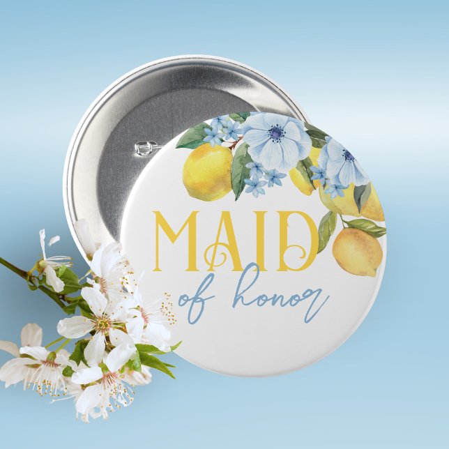 Brudtärna Citron Bröllopsdusch Pin på Knapp (Lemon Bridal Shower Pin on Buttons for Your Special Guests of Honor Such as Grandma's, Mom's & More)