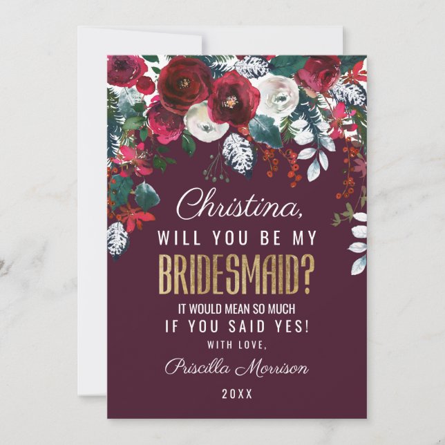 Brudtärna för blom- ordning för Burgundy röd Inbjudningar (Framsida)