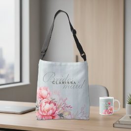 Brudtärna för bröllop | Rosa Peony & Sagegrön Axelväska