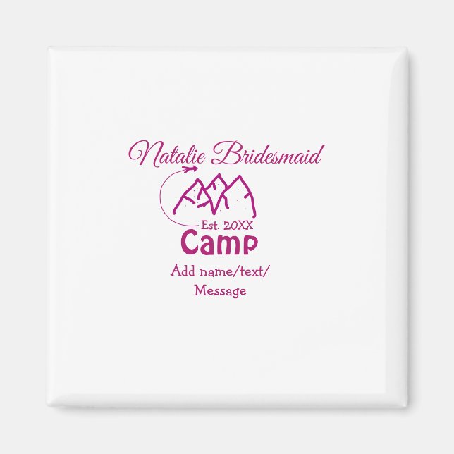 Brudtärna för rosa läger namnge datum år möhippa magnet (Framsidan)