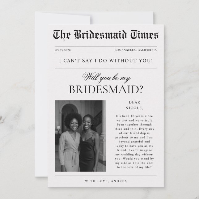 Brudtärna-förslag i stil med vintage tidning inbjudningar (Framsida)