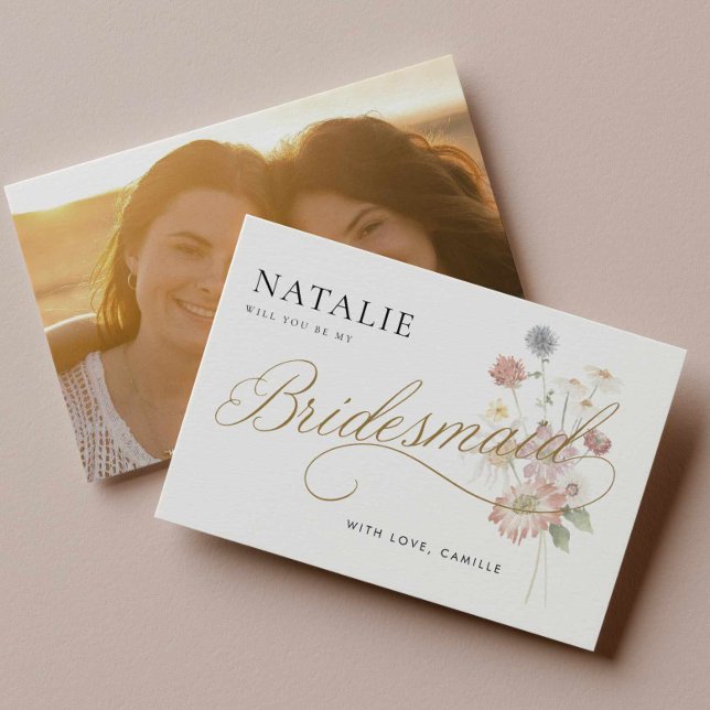 Brudtärna Förslag Kort med Vilda Blommor (Wildflower Bridesmaid photo proposal card)