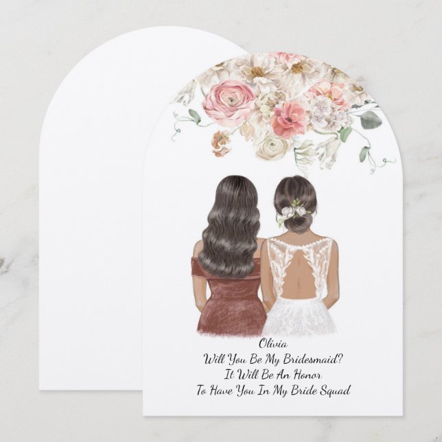 Brudtärna förslags kort med blommande rosa tema (Fram/baksida)